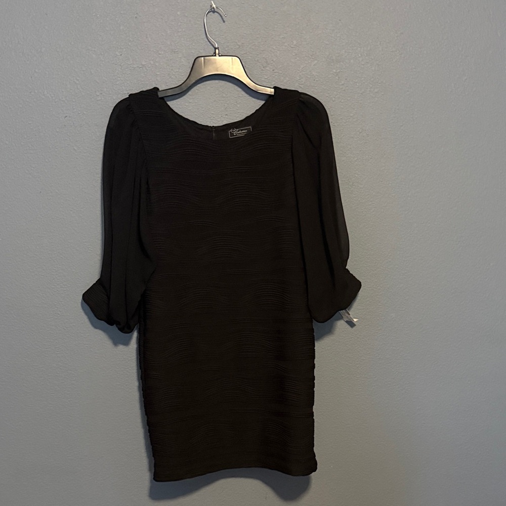 Chic Black Midi Dress with Puff Sleeves